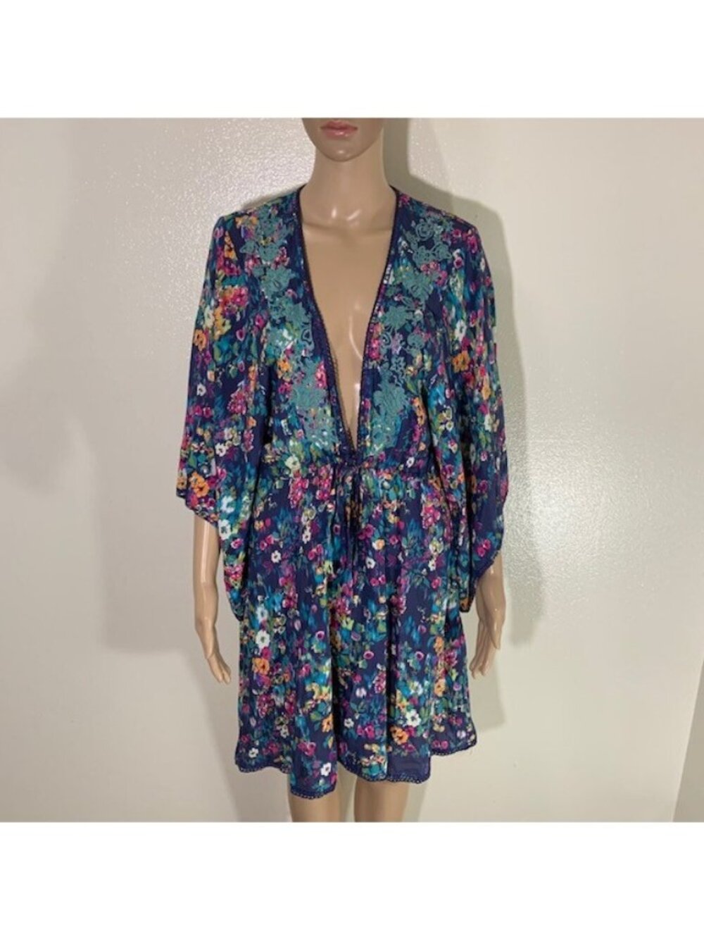 Sundance Catalog Super Deep V Neck Colorful Floral BOHO Festival Dress Modal S